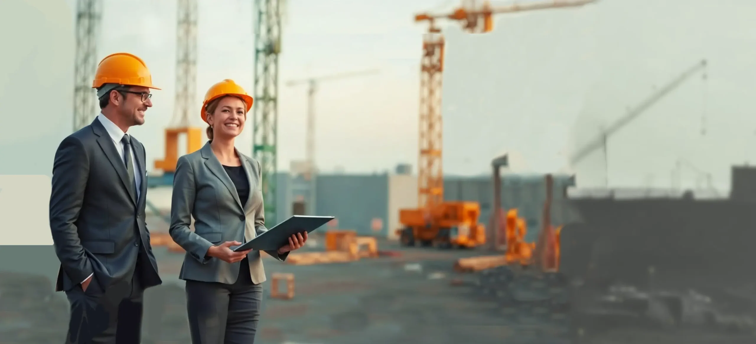 Man_and_woman_conversation_at_construction_site_orange_caps_Recovered